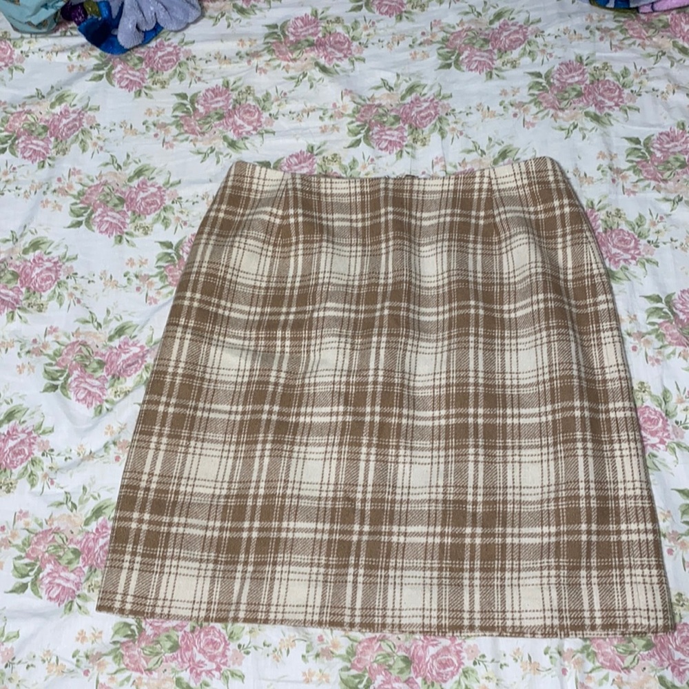 womens eddie bauer tan plaid skirt